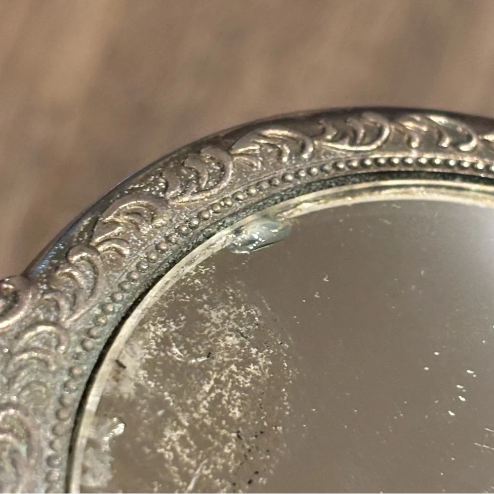 Vintage Silver-Plated Vanity Mirror Floral Design Heavy Stunning